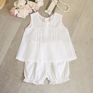 White 100% Cotton Set Bullion Rose Embroidery Boutique Size 3/6 Months NWT